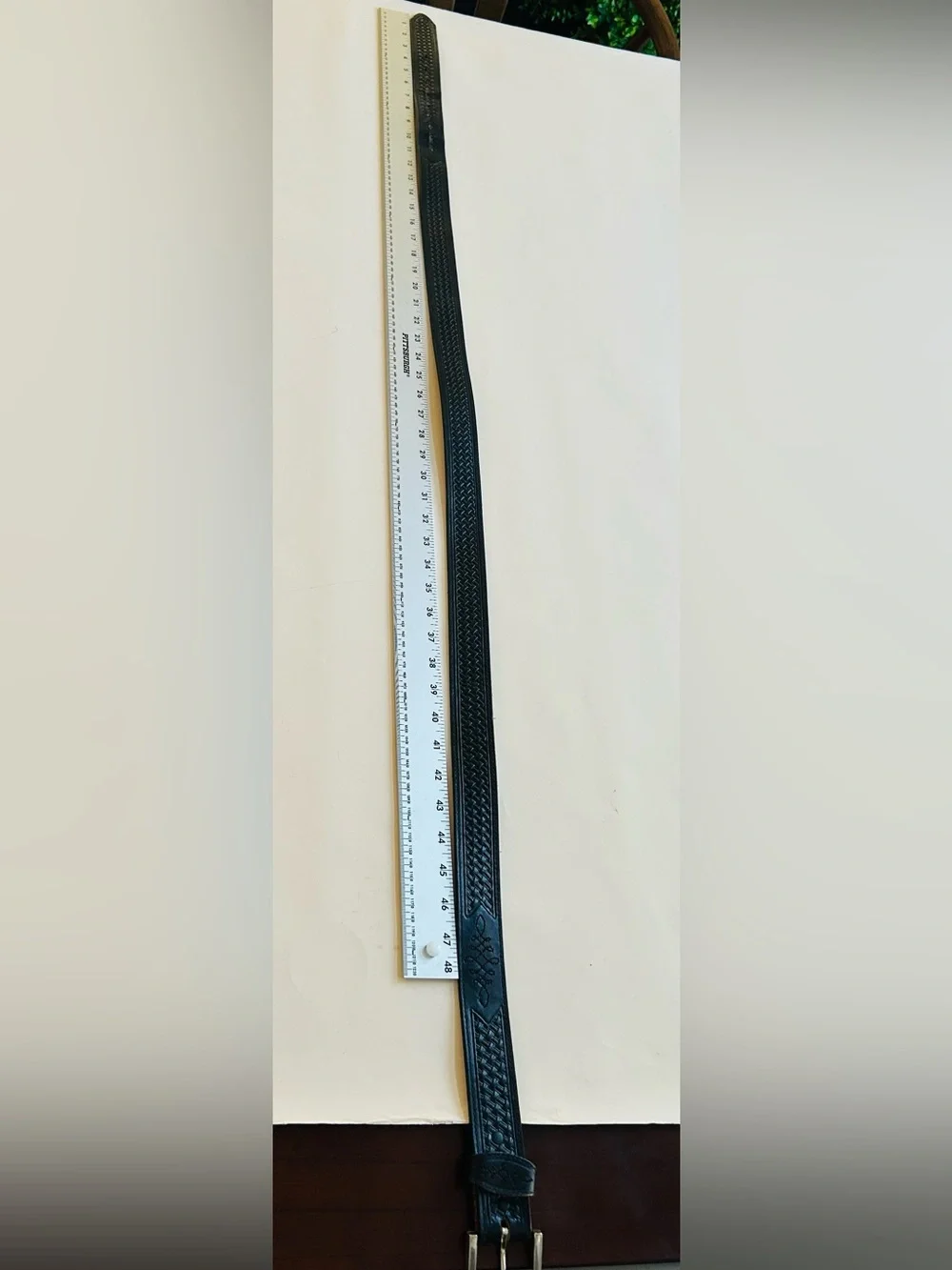 Silver creek Men’s Black Woven Leather Belt with Silver Buckle size 50